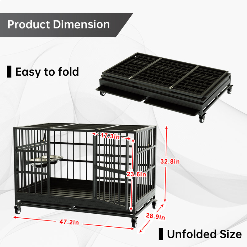Extra Large Black Rolling Heavy Duty Dog Crate with Wheels