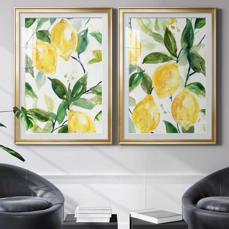 Carol Robinson - ensemble de 2 reproductions d'art, H 26,5 po x l 73 po x P 1,5 po, Papier encadré doré, Blanc