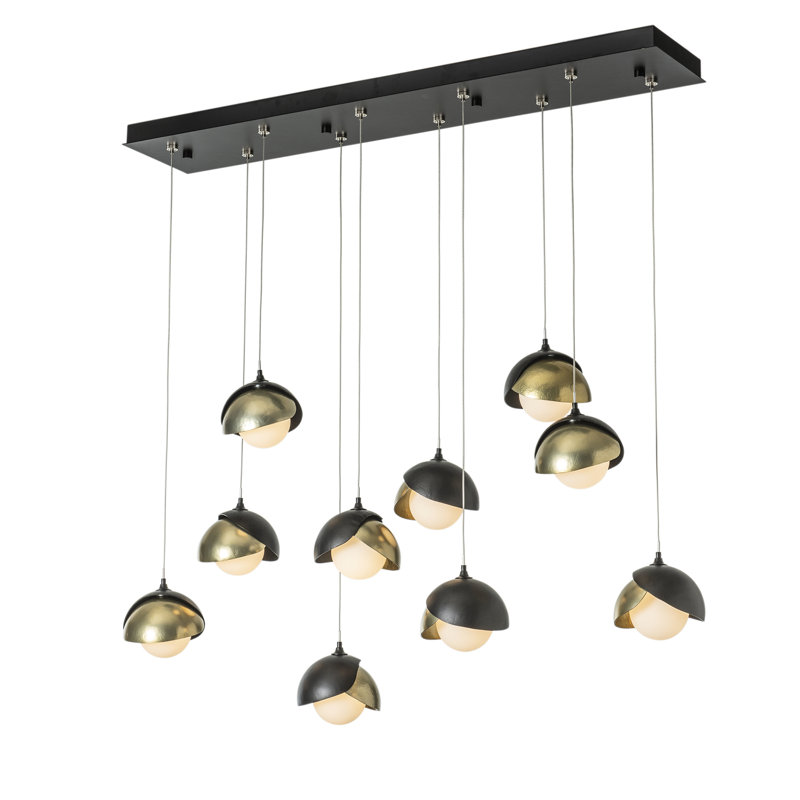 Suspension Brooklyn à 10 lumières et abat-jour double, Standard: 10 po à 80 po, Ink, Clear Steel