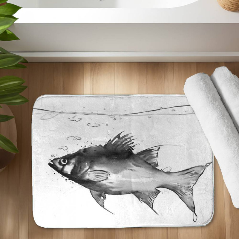 Swimming fish Bath Mat with Non-Slip Backing - Quick Dry Memory Foam Bathroom Rug - Absorbent - Modern Plush Spa-Style - Machine Washable