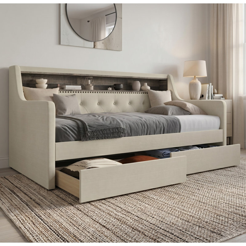 Lit de jour avec rangement Amylah, Beige