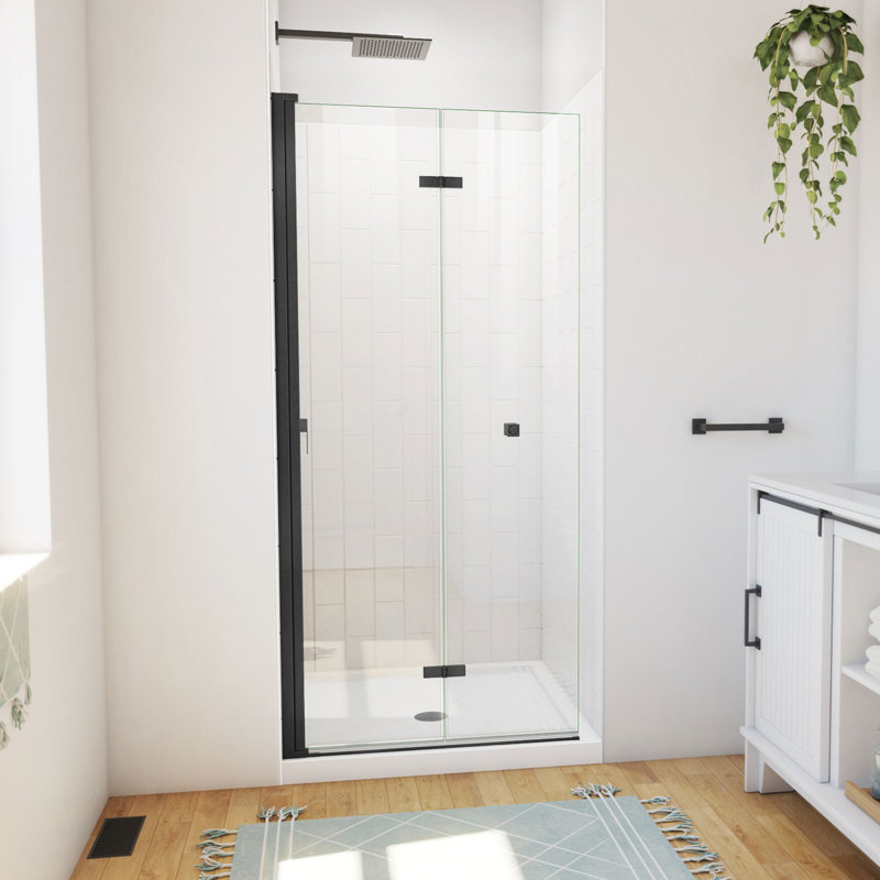 Aqua-Q Fold 36 W X 36 D X 76.75 H Frameless Square Shower Kit, Matte Black