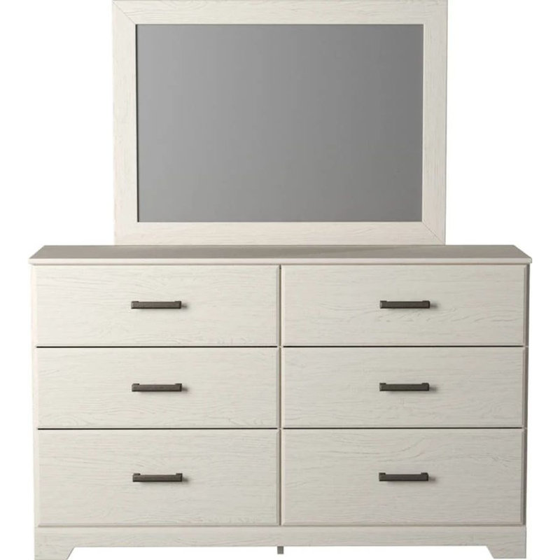 Tely 2Pc Dresser And Mirror Set, 6 Drawers W Pewter Handles, White