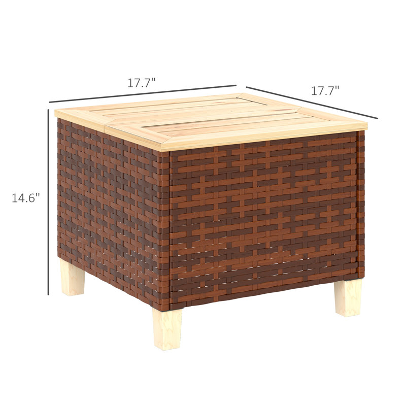 Rustic Patio Tables, PE Rattan and Fir Wood, Compact Outdoor End Table