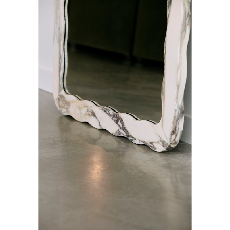 Miray 35 in. x 75 in. Natural Stone Scallop Framed Mirror