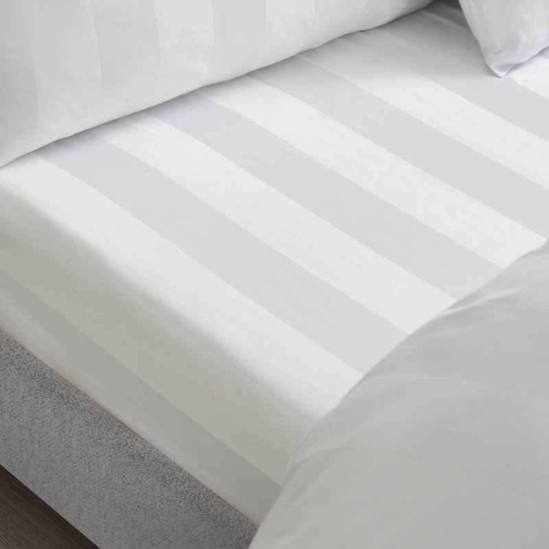 So Soft Satin Stripe Fitted Sheet, Double, White