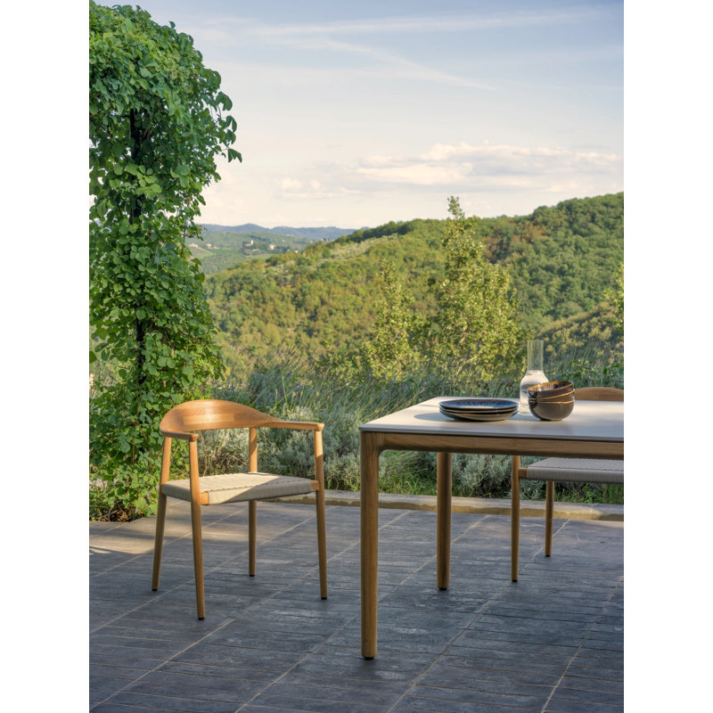 Fika Dining Armchair Untreated Teak Flax Rope