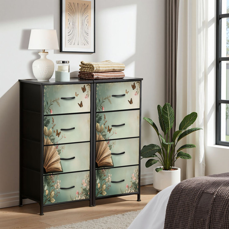 4 Drawer Dresser for Bedroom, Narrow Chest of Drawers, Wooden Top and Study Iron Frame 18"x37.5"-(WxH)
