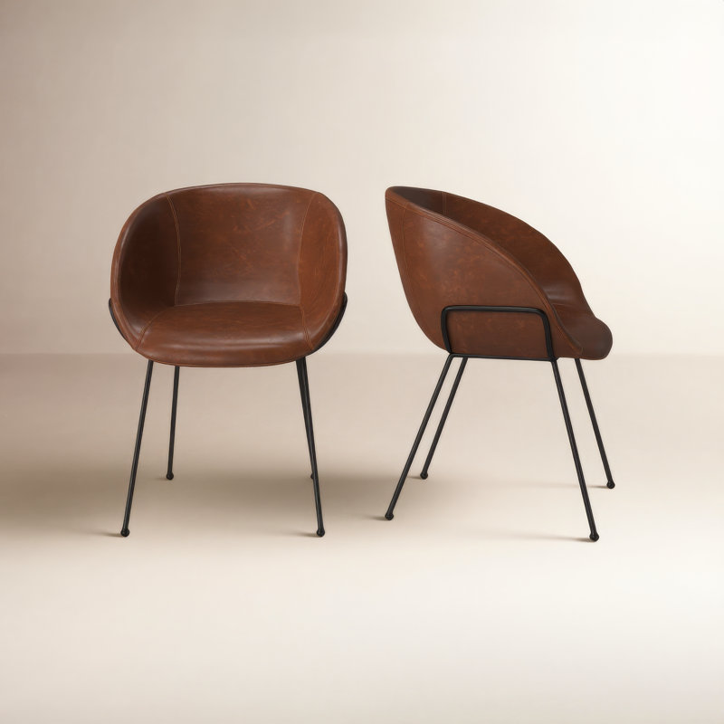 Ardea 18'' H Faux Leather Upholstered Armchair, Dark Brown Faux Leather, Matte Black