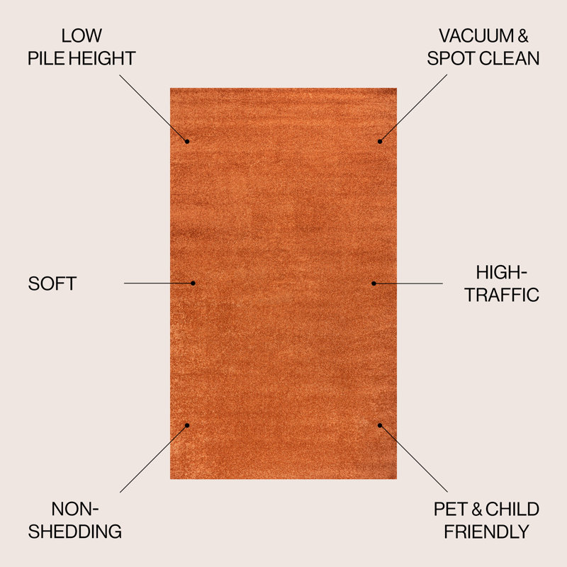 Antto Solid Low-Pile Orange Rug, Rectangle 5' x 8'