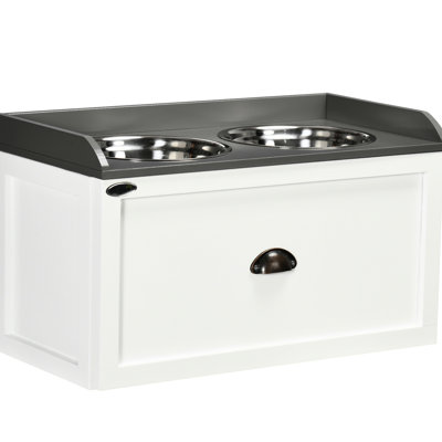 Dog Feeding Station White - Hygienic Elevated Bowls & Drawer Storage Place With For Large Breed Dogs,