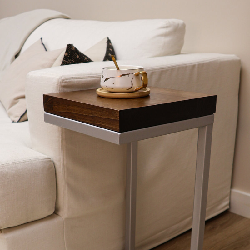 Table d'appoint en forme de C rustique, Brun foncé/or