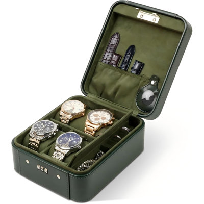Étui de voyage pour montres avec serrure à combinaison - Étui de rangement pour 4 montres et bijoux, étui de voyage en cuir PU (avec coffret-cadeau)