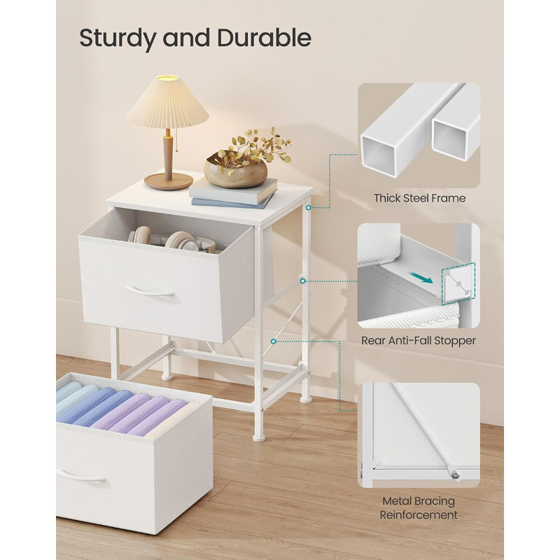 39.6 cm W Particle Board Bedside Table, White