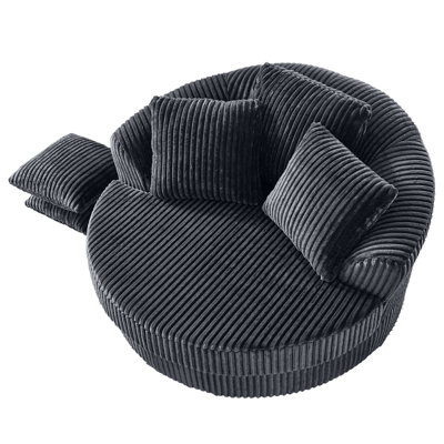 Modern Swivel Accent Chair, Gray Corduroy With 5 Pillows, Ideal For Living Spaces