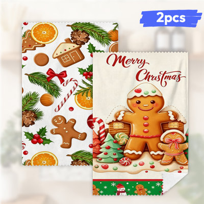  Essuie-tout de Noël en microfibre, linges à vaisselle réutilisables absorbants, décoratifs résistants à la décoloration, 16 po x 24 po, motif arbre de pain d'épices brun