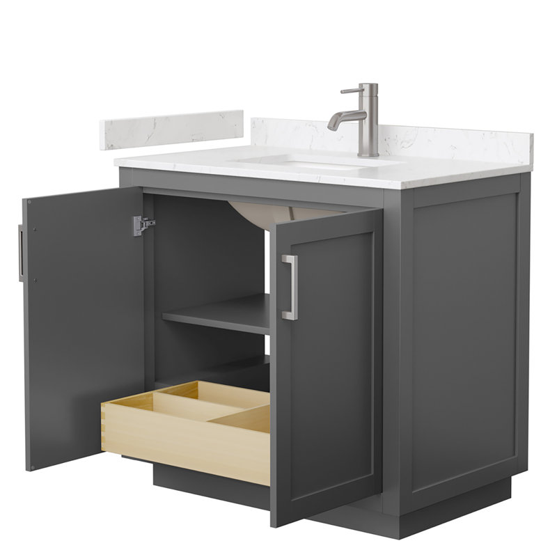 Miranda 36" Freestanding Single Bathroom Vanity with Cultured Marble Top, Brushed Nickel, Carrara Cultured Marble, Dark Gray