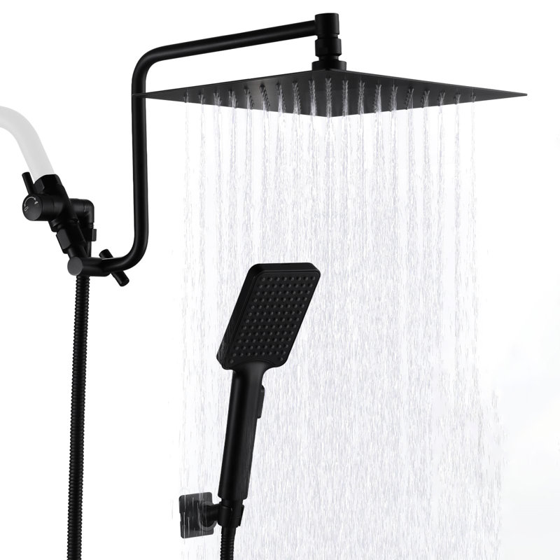 Système de douche à pluie de luxe de 10 pouces de luxe avec bras d'extension réglable de 12 po et quincaillerie en laiton - tuyau extra-long de 71 po