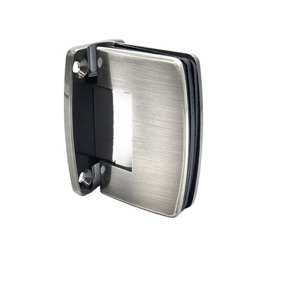 F449C813A864474583364531DDC04EF4 Charnière de porte de douche à fixation murale en verre de la série Radial avec plaque arrière pleine étain brossé