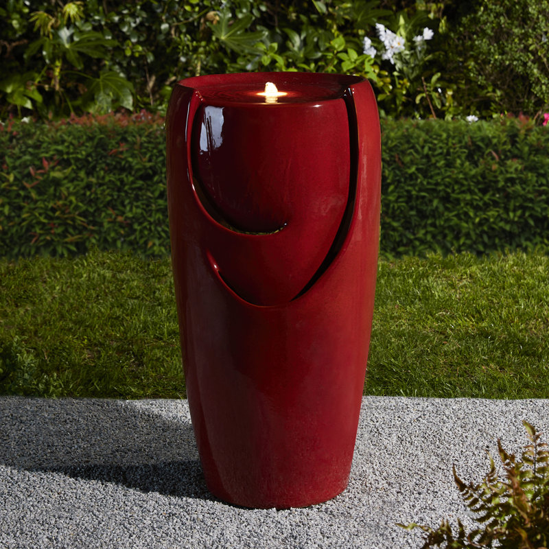 21.25" Red Ceramic Pot Fountain with LED Light