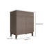 Meuble-lavabo de style Mid-Century de 76 cm (30 pouces) avec armoire marron, lavabo en céramique blanche, rangement sous lavabo, porte à fermeture amortie et motif horizontal à lattes, design moderne et réglable.
