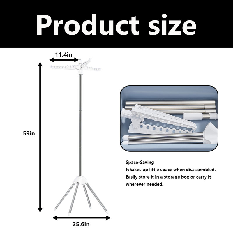 Séchoir à linge pliant avec 3 bras rotatifs pour cintres, Blanc / argenté