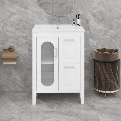 Armoire de meuble-lavabo avec deux tiroirs et porte, tablette réglable