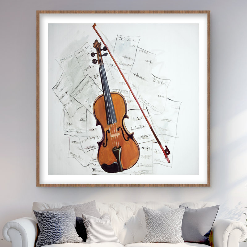 Violon sur feuille de musique - encadré orange