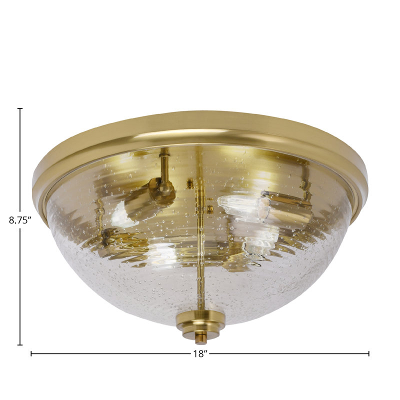 Plafonnier encastré 18 po, 4 ampoules, avec verre bullé transparent nervuré, Laiton