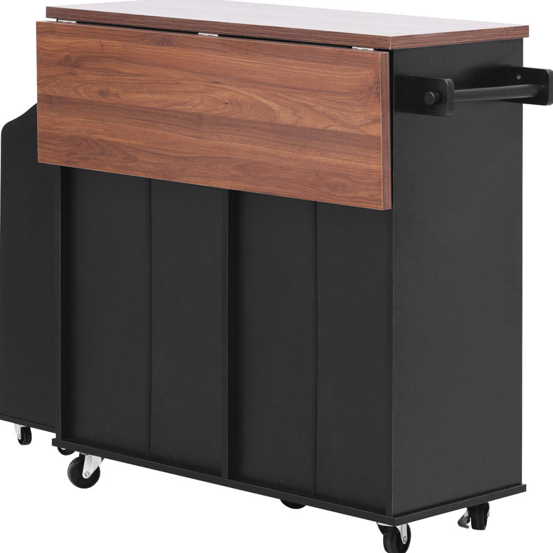 Style Kitchen Island With Drop Leaf, 2 Drawers, 9 Wheels, And Adjustable Shelf For Home Dining Room 47.2" Storage, Leaf Design, Shelf, Pot Organizer