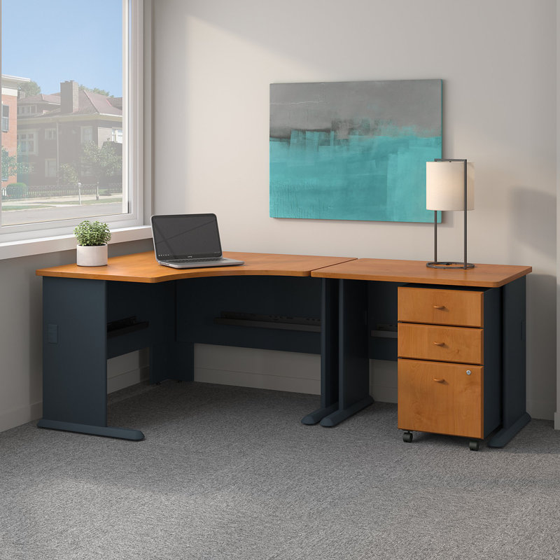 Series A L-Shape Executive Desk, Natural Cherry/Slate