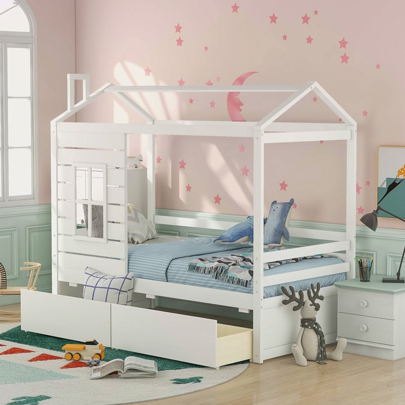 Lit simple en bois avec deux tiroirs