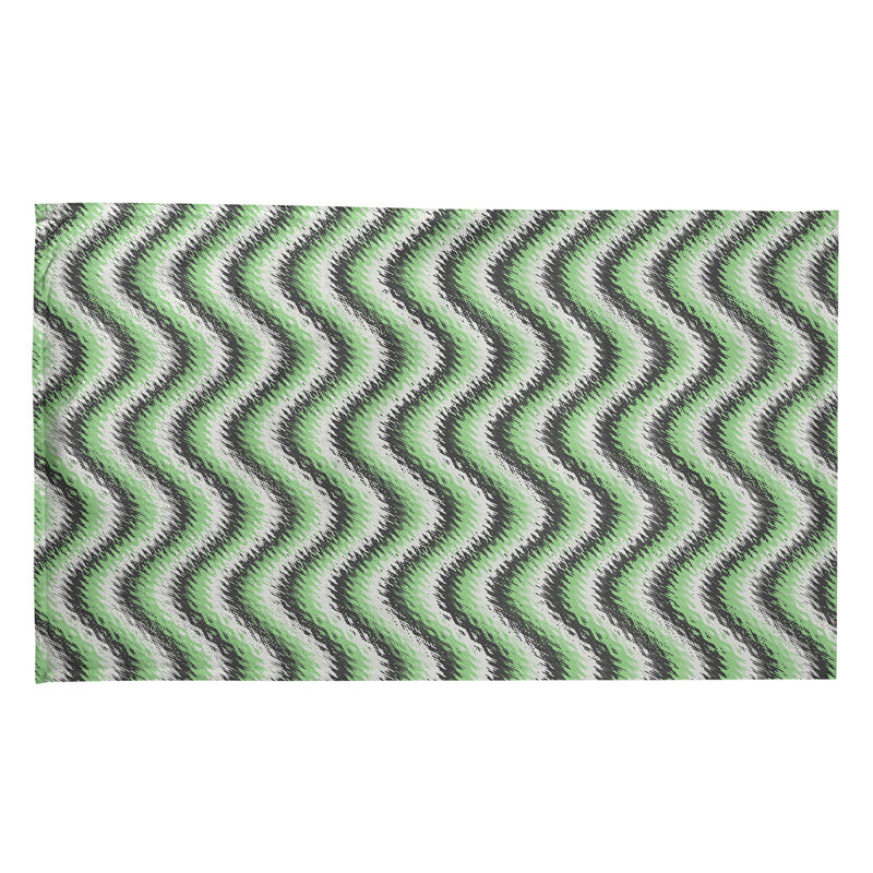 Torchon à rayures ondulées, Croisé en coton, Vert / noir / blanc