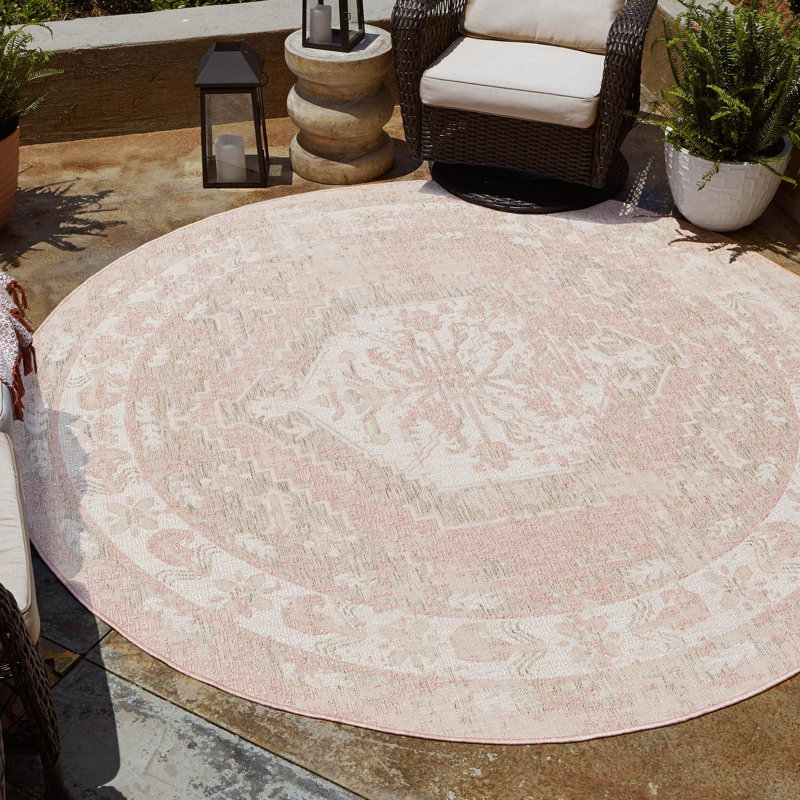 Tapis d'intérieur / extérieur rose Susan, Rond 4 pi