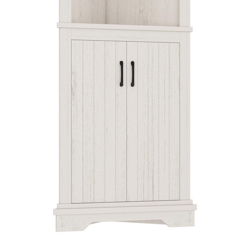 Grande armoire d'angle avec portes pour le salon, la salle de bain, la salle à manger ou la cuisine, beige, Blanc