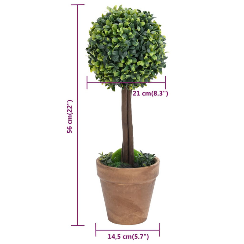 Faux Boxwood Plant in Ceramic Pot, 56cm H x 14.5cm W x 14.5cm D