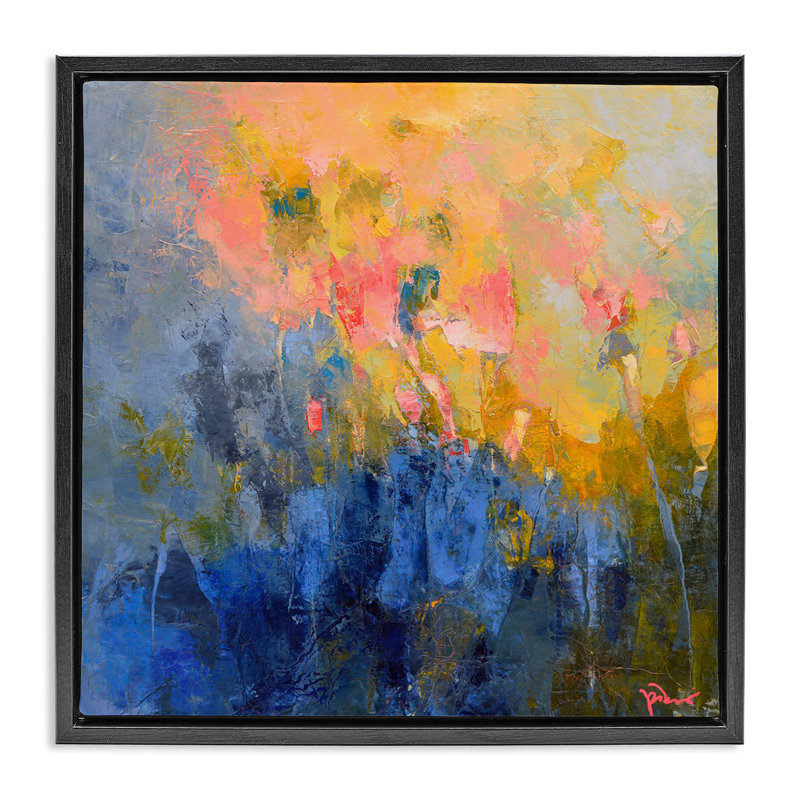 "Radiant Abstract Impression", art mural encadré par Patrick Dennis, H 18 po x l 18 po, Cadre flottant noir de jais