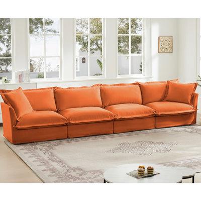 Orange Chenille Slipcovered 4 Seater , Removable Cover, Extra Deep Couch, Spacious Seating And Warm Hug Pillows Seat Fabric Modern Design With Superior Softness