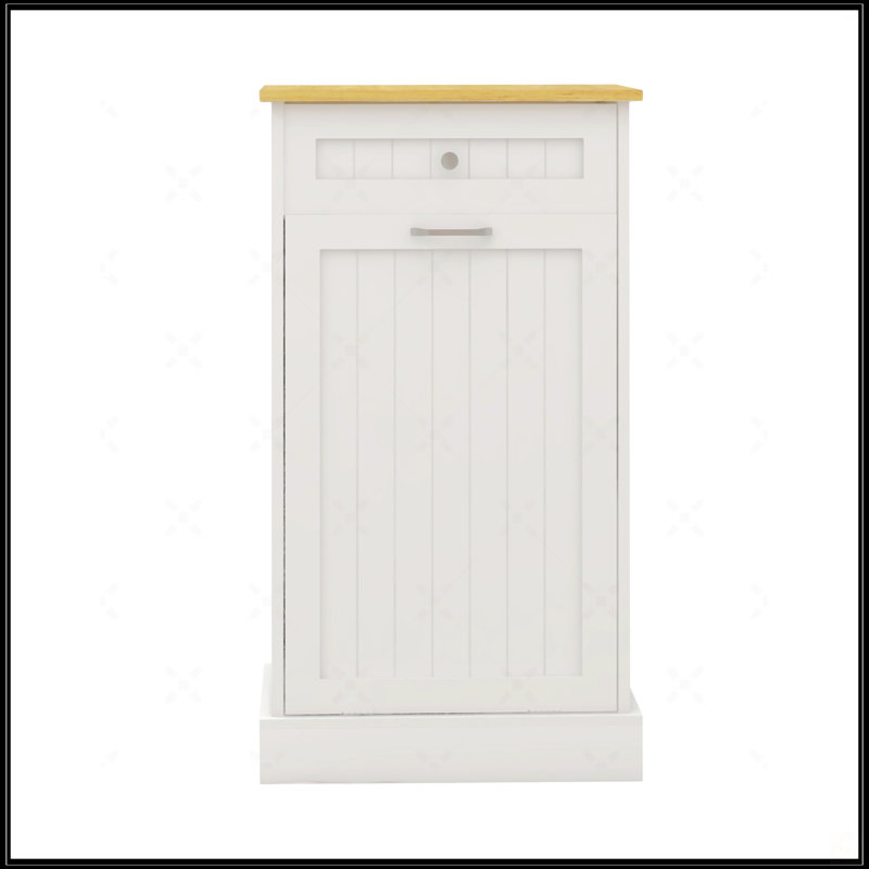 Armoire à ordures inclinable avec un tiroir et un compartiment, White