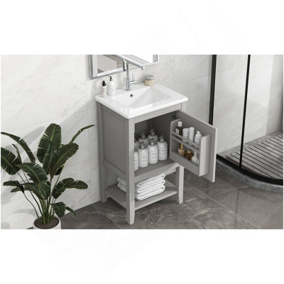 20" Bathroom Vanity With Sink, Bathroom Cabinet With Soft Closing Door, Storage Rack And Open Shelf, Grey