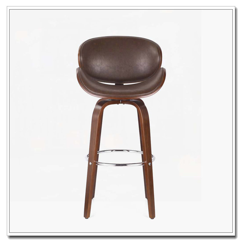 PU Faux Leather Swivel Height Bar Stools, wood Frame, Dark Brown