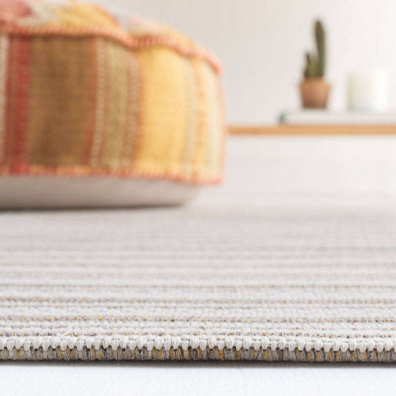 Martha Stewart Cotton Striped Rug in Taupe/Cream, Rectangle 5' x 7'