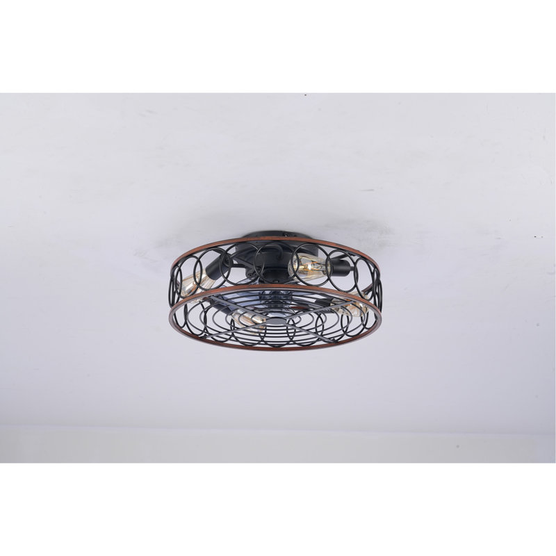 Ventilateur de plafond à cage de 20 pouces avec lumières et télécommande, moteur réversible, télécommande à courant continu, ventilateur de plafond à 6 vitesses, lampe de ventilateur de minuterie - ampoules non incluses (noir mat)