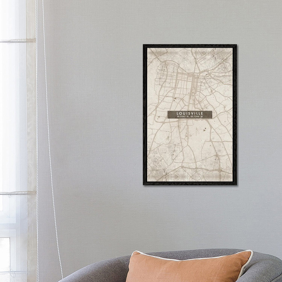 Louisville Stadtplan Abstrakter Stil von WallDecorAddict - Galerie-umwickelte Leinwand Giclée auf Leinwand