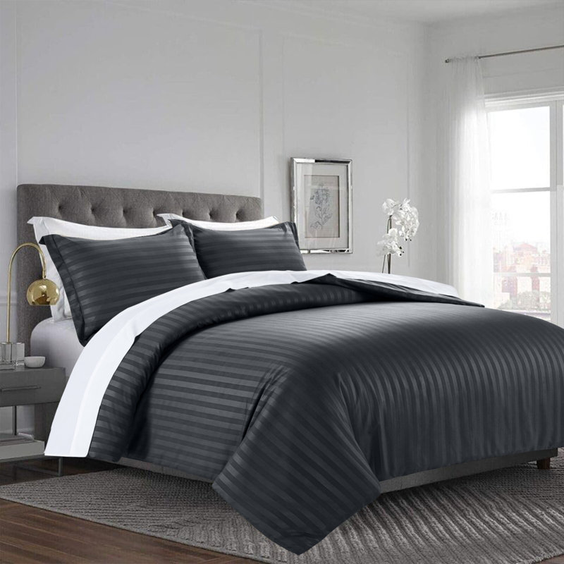Imperial Homeware London Microfiber Striped Duvet Cover Set with Pillowcases Included, Double Duvet Cover + 2 Pillowcases
