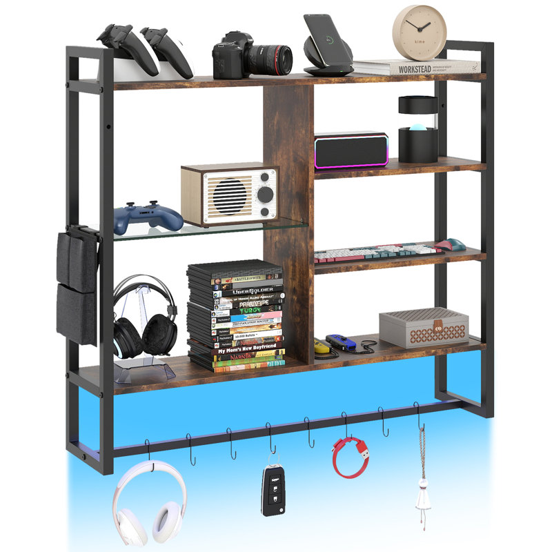 96cm H x 107cm W Metal Floating Bookcase, Brown/Black