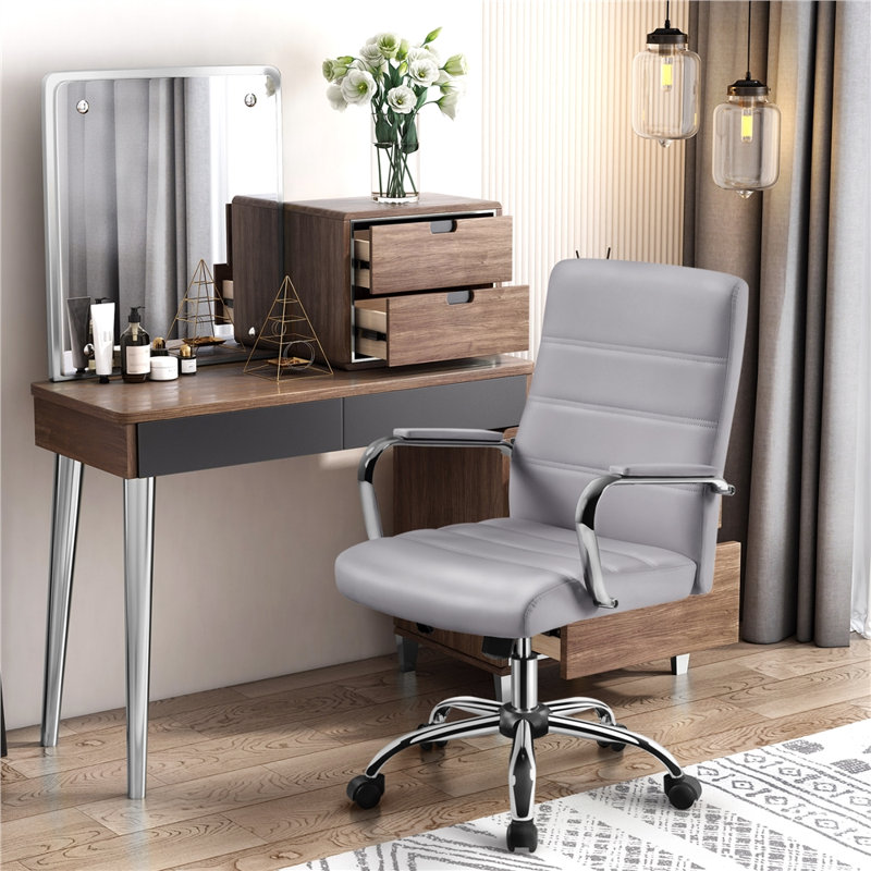 Wanetta Mid-Back Office Chair with Arms 360° Swivel, Light Gray