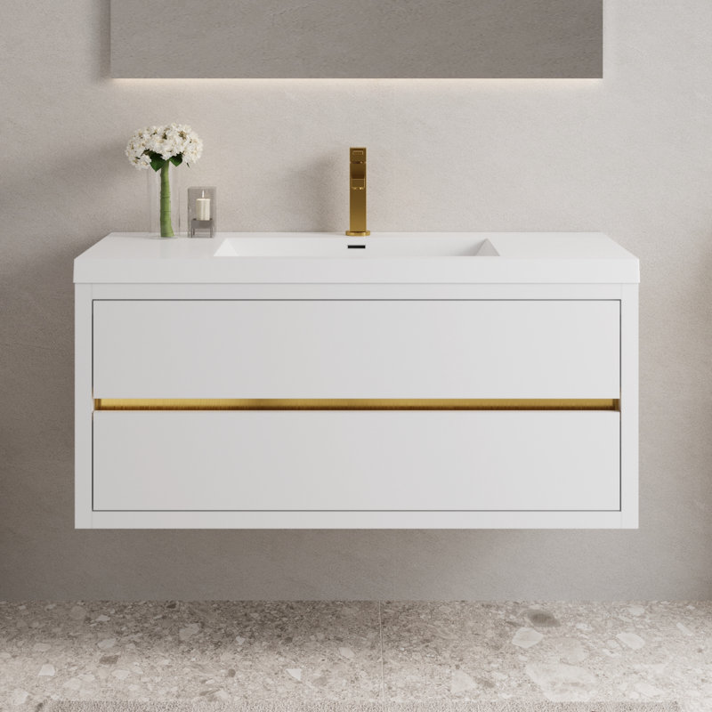 Meuble-lavabo mural 48 po avec lavabo en résine et comptoir, Blanc