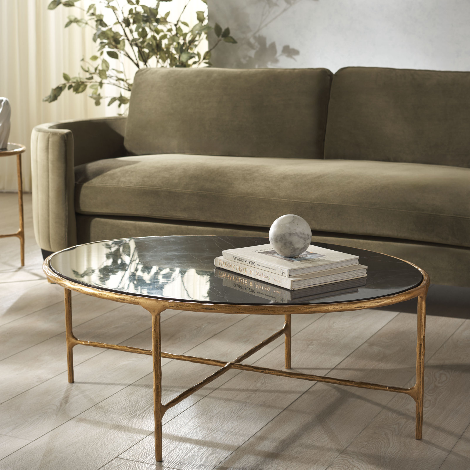 Evelynn Coffee Table, Brass, Black