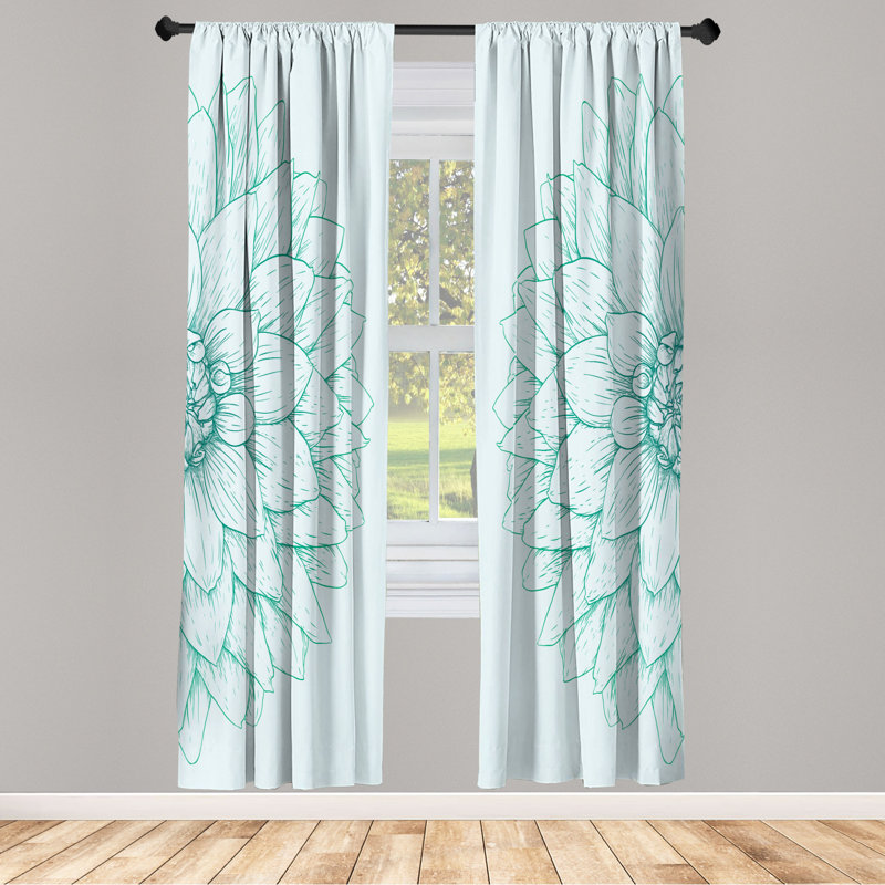 Microfiber Floral Semi-Sheer Rod Pocket Curtain Panels, 28" W x 84" L, Turquoise/Blue